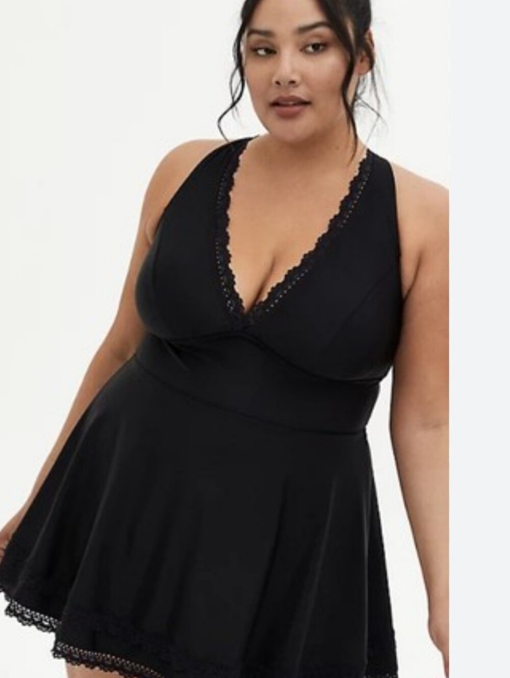 Torrid Black Lace Trim Swim Dress Size 1